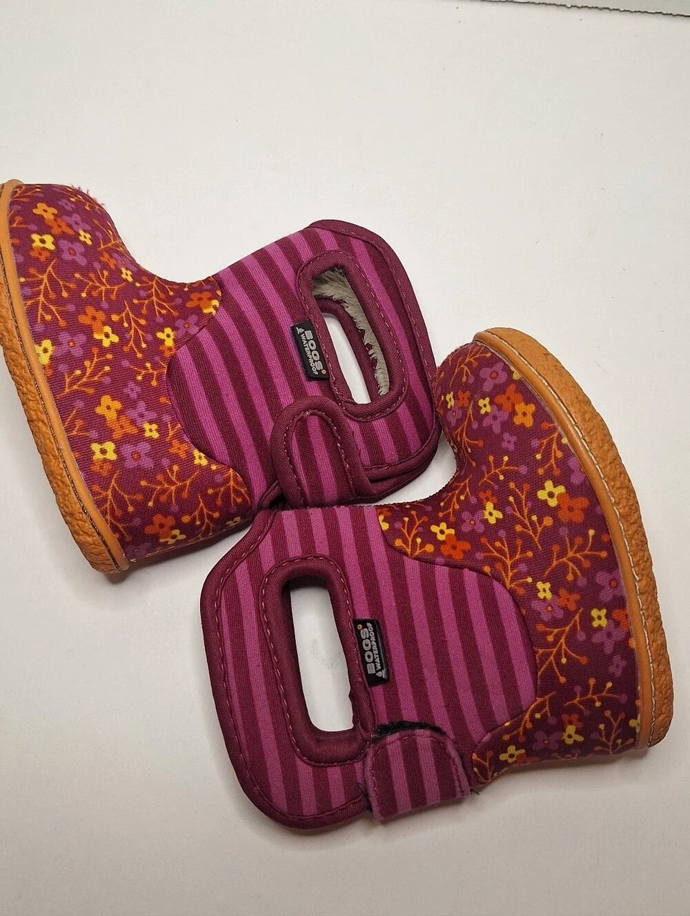 Bogs Durafresh Bog Snow Boot Infant Sz 4 Pink Puff Floral Winter Rain Handle